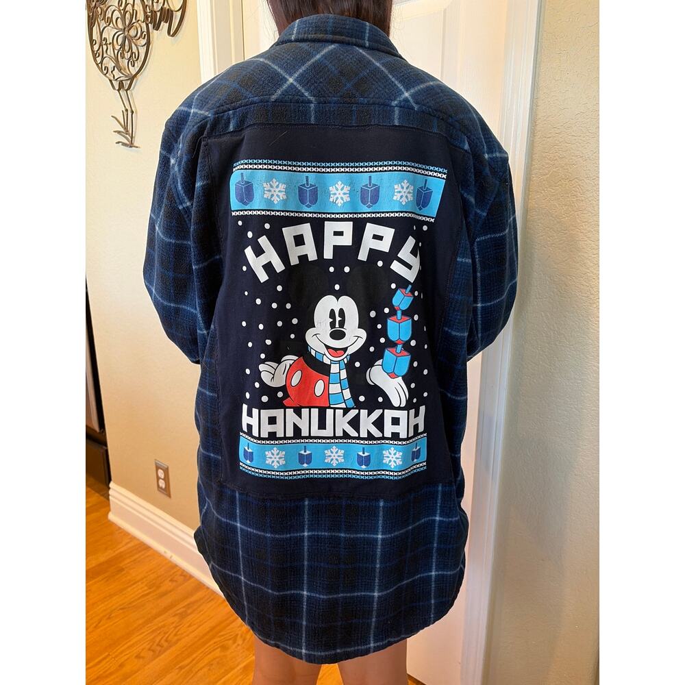 Mickey Happy Kanukkah Upcycled Fleece Shirt Unisex XXL
